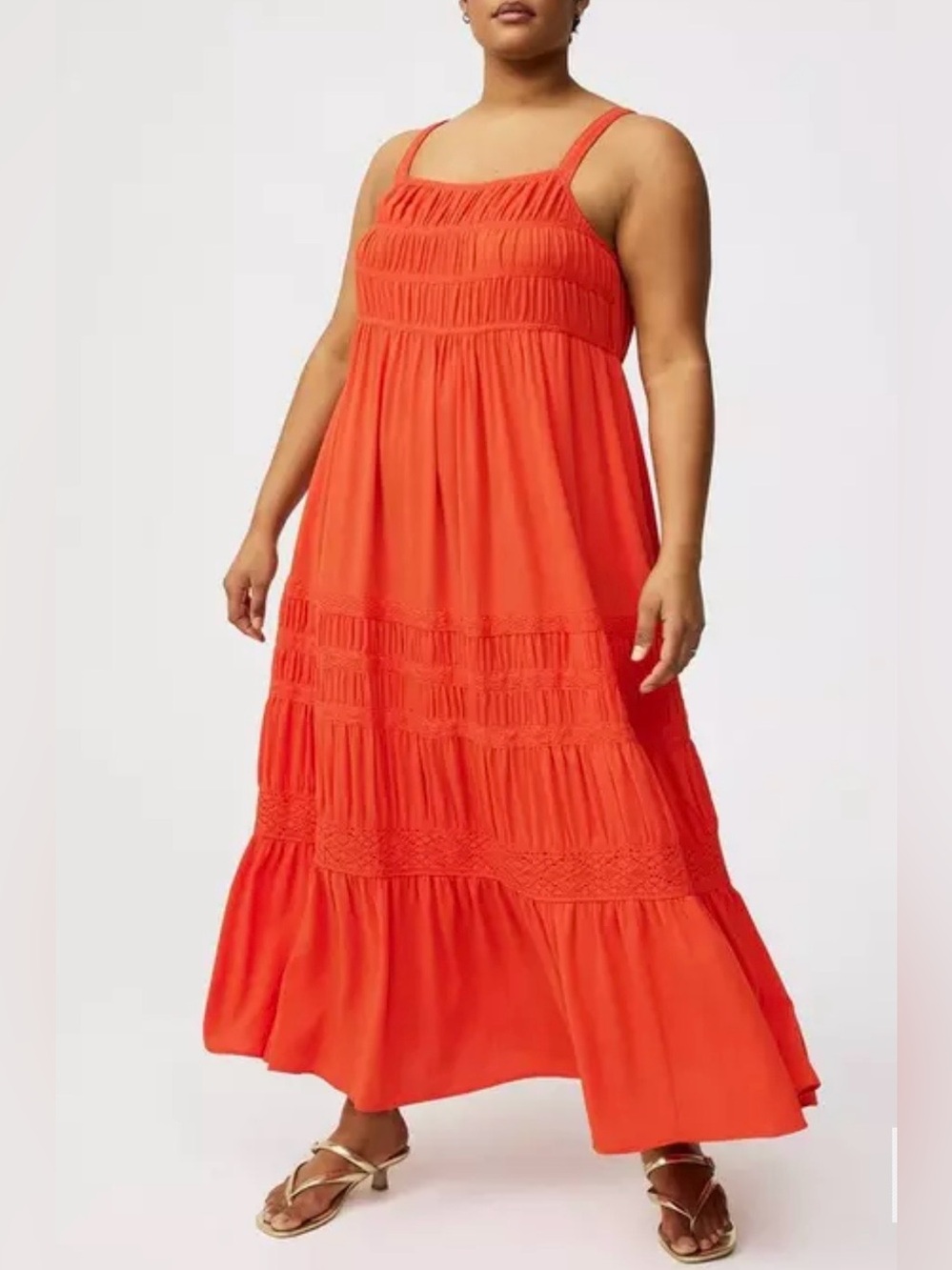 Torrid Square Neck Lace Inset Tiered Maxi Dress Size 0